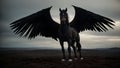 Shadowed Skies: Mystical Dark Pegasus Photography Royalty Free Stock Photo