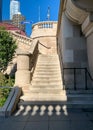 Shadows from bannister on upper Wacker Drive are cast onto the riverwalk below Royalty Free Stock Photo