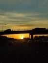 Shadows cars bridge sunset Royalty Free Stock Photo