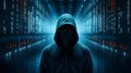 Shadows of the Code: Unmasking the Dark Hacker in a Hoodie Royalty Free Stock Photo