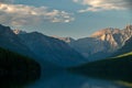 Shadows Fall Over The Mountains At The Head of Bowman Lake In Glacier Royalty Free Stock Photo
