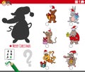 Shadows game with cartoon animal characters on Christmas time Royalty Free Stock Photo