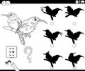 Shadows game with cartoon birds coloring page Royalty Free Stock Photo