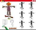 Shadows game with cartoon Halloween scarecrow Royalty Free Stock Photo