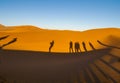 Shadows of group tourists in curve of dune of Hidden Vlei, Sossusvlie Namibia