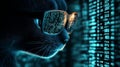 In the shadows, a hacker is joined by a cat in glasses working on a computer, representing notions of spying, cyber