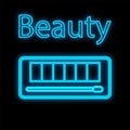 Shadows for hair, bright blue neon, on a black background. makeup to create patterns in the eyes. in a set with a soft