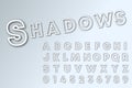 Shadows line alphabet font template. Lines shadow letters and numbers