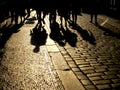 shadows on the paving stones paving the old city walk sunset friends company happy minutes romance meeting tourists