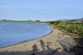 Shadows people beach ocean water long grass