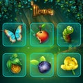 Shadowy forest GUI set items buttons and icon Royalty Free Stock Photo