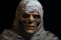 Shadowy Mummy night street scary portrait. Generate Ai