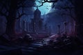 Shadowy Necromancer cemetery dark background. Generate Ai