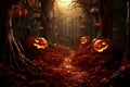 Shadowy Pumpkin forest halloween. Generate Ai