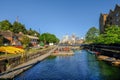 Shadwell Basin Outdoor Activity Centre with Canary Wharf in the