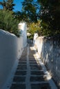Shady Alleyway Mykonos Greece, cobblestone