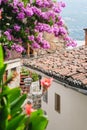 Shady cobbled street overlooking a lake in Old Ohrid, Macedonia.