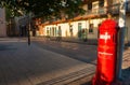 shady heritage Nurses Walk street in Rocks district with bright red traditional iron letter-box