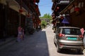 Shady path in aged town