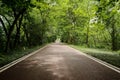 Shady red-painted path in sunny summer afternoon Royalty Free Stock Photo