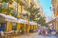 The shady street with cafes, Malaga, Spain