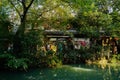 Shady waterside tile-roofed shops at Jinli pedestrian street