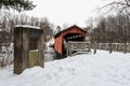 Shaeffer Campbell Covered Bridge and historical marker in the snow Royalty Free Stock Photo