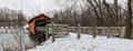 Shaeffer Campbell Covered Bridge in the snow banner Royalty Free Stock Photo