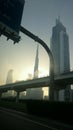 Shaeikh zayed road looking at Burj Khalifa at sunrise