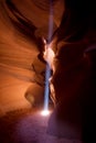 Shaft of light streams down to the canyon floor, Upper Antelope Canyon