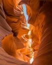 View from the bottom of the slot canyon in lower Antelope Canyon, Page, Arizona Royalty Free Stock Photo