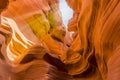 The slot canyon and illuminate the walls of lower Antelope Canyon, Page, Arizona Royalty Free Stock Photo