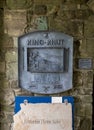 Plaque of King Knut holding back the sea at the entrance of Shaftsbury Abbey in Dorset, UK Royalty Free Stock Photo