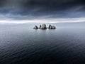 The Shag Rocks aerial view isolated near Whiteway Newfoundland along the East Coast of Canada Royalty Free Stock Photo