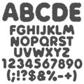 Shaggy black and white alphabet, letters, numbers and signs. Isolated vector objects.