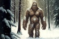 shaggy from head to toe forest bigfoot in snow in forest