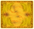 Shaggy tectangular carpet with grunge striped, wavy elements in yellow, orange , brown colors and wavy fringe isolated on white