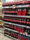 Shah Alam, Malaysia - 25 June 2022 : Assorted Coca-Cola Carbonated Soft Drinks Bottles display for sell on the supermarket shelves
