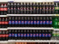 SHAH ALAM, MALAYSIA - 18 September 2020 : Aisle view of PEPSI Carbonated Soft Drink plastic bottle on the supermarket.