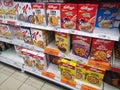 SHAH ALAM, MALAYSIA - 18 September 2020 : Assorted a boxed of KELLOGGS products breakfast cereals for sell in the supermarket