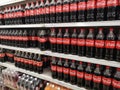 SHAH ALAM, MALAYSIA - 18 September 2020 : Assorted a Coca Cola Carbonated soft drink bottle for sell on the supermarket aisle.