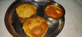 Shahi paneer with Puri or poori. Indian gujarati food puri or poori. Homemade Indian Potato Poori or Puri served with Shahi paneer