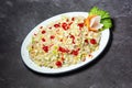 Shahi pulao with tomato, vegetables, and carrot dish isolated on grey background top view of indian and bangladesh food