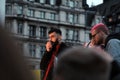 Shahmir Sanni centre, a volunteer for the pro-Brexit referendum campaign, speaking at the Fair Vote rally