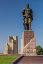 SHAHRISABZ, UZBEKISTAN: APRIL 29, 2018: Statue of Amir Temur Tamerlane in Shahrisabz, Uzbekist
