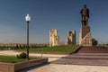 SHAHRISABZ, UZBEKISTAN: APRIL 29, 2018: Statue of Amir Temur Tamerlane in Shahrisabz, Uzbekist