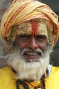 Shaiva sadhu (holy man) in front of a temple