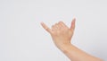 The shaka hand sign is a greeting in the hawaiian culture,subsequently aiso used in surfer culture Royalty Free Stock Photo