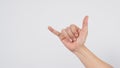 The shaka hand sign is a greeting in the hawaiian culture,subsequently aiso used in surfer culture Royalty Free Stock Photo