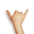 Shaka hand sign. Surfing hand gesture. Realistic vector illustration Royalty Free Stock Photo